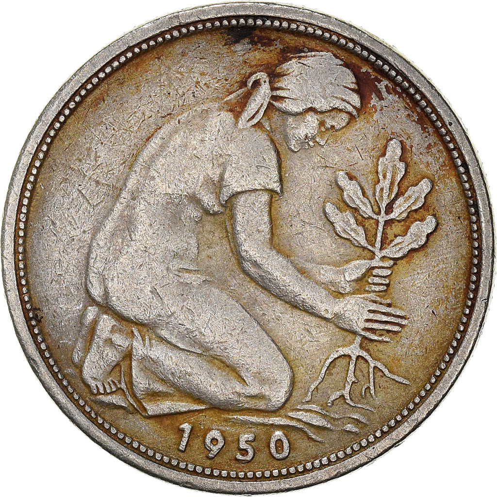 Moneda, ALEMANIA - REPÚBLICA FEDERAL, 50 Pfennig, 1950
