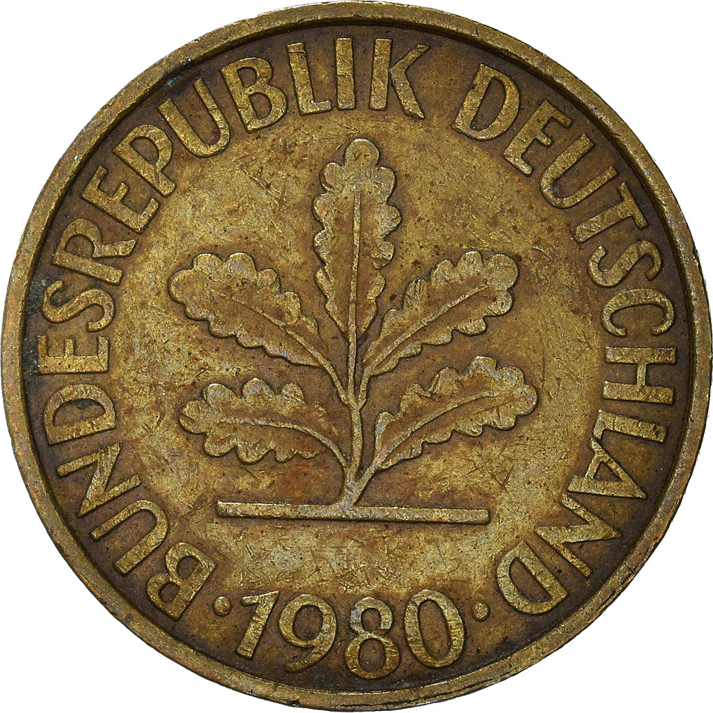 Moeda, ALEMANHA - REPÚBLICA FEDERAL, 10 Pfennig, 1980