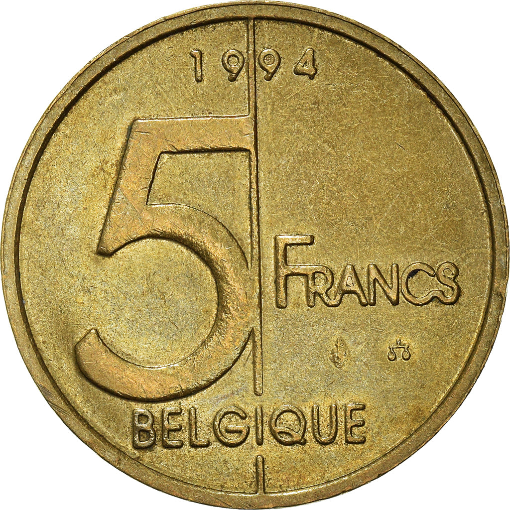 Coin, Belgium, 5 Francs, 5 Frank, 1994