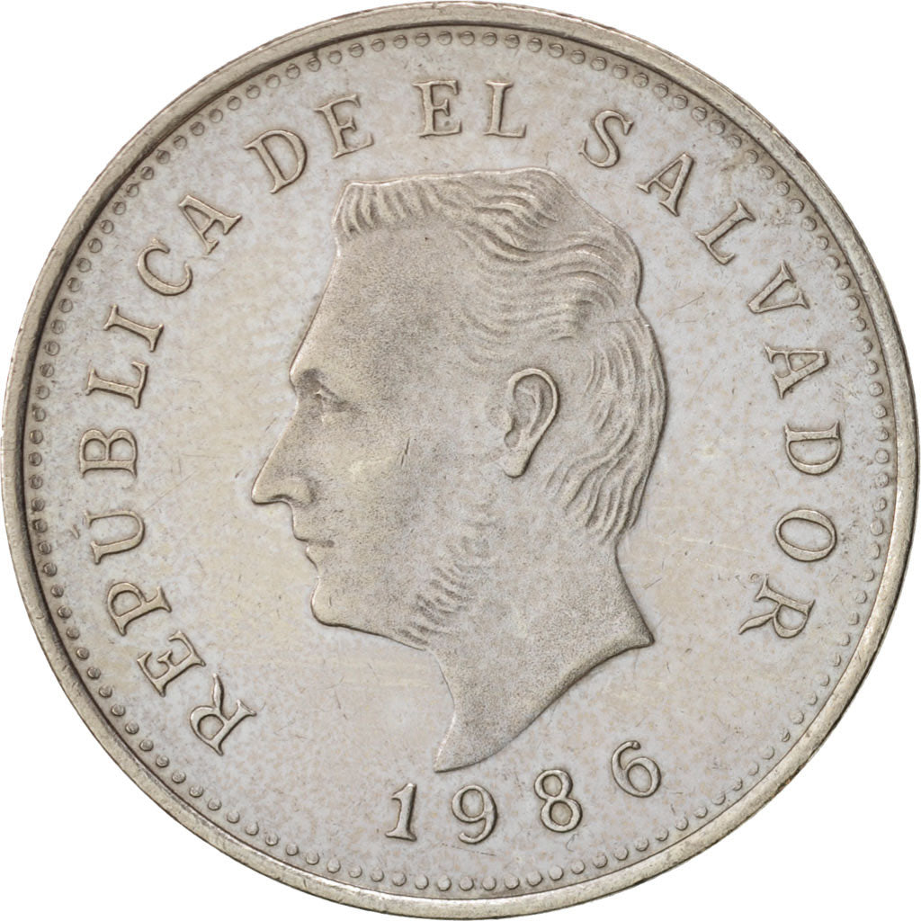 El Salvador, 5 Centavos, 1986, AU(55-58), Copper-Nickel Clad Steel, KM:149