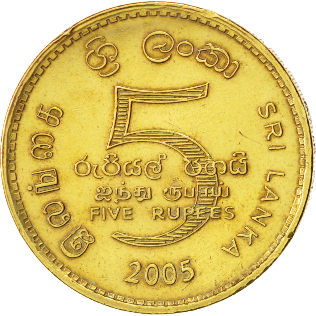 Moneta, Sri Lanka, 5 Rupees, 2005, BB+, Acciaio placcato ottone, KM:148.2a