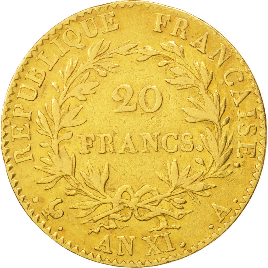 France, Napoléon I, 20 Francs, An XI, Paris, EF(40-45), Gold, KM:651