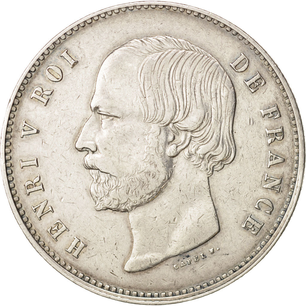 France, Henri V, 5 Francs, 1871, Brussels, TTB, Argent, KM:37.2, Gadoury:128.3