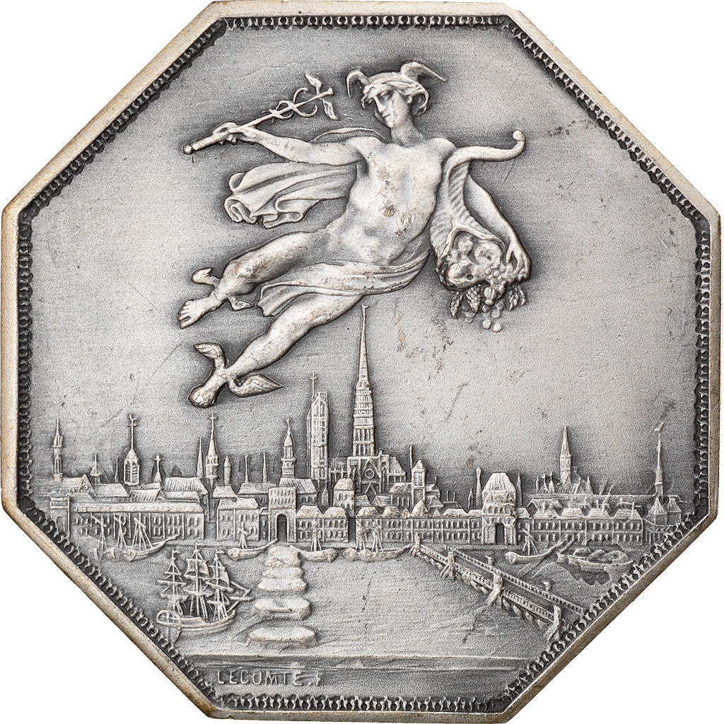 France, Token, Chambre de Commerce de Rouen, 1802, Lecomte, AU(55-58), Silver