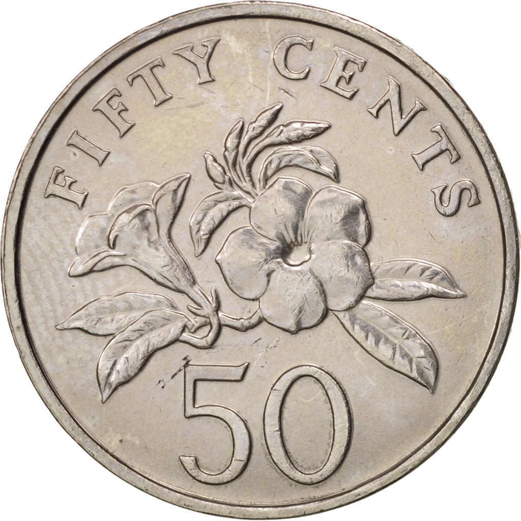 Coin, Singapore, 50 Cents, 1989, British Royal Mint, AU(55-58), Copper-nickel