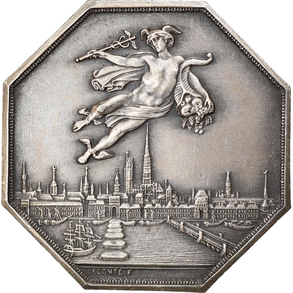 France, Token, Chambre de Commerce de Rouen, 1802, Lecomte, AU(55-58), Silver