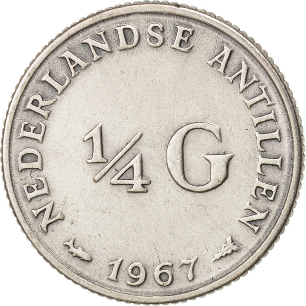 Coin, Netherlands Antilles, Juliana, 1/4 Gulden, 1967, EF(40-45), Silver, KM:4