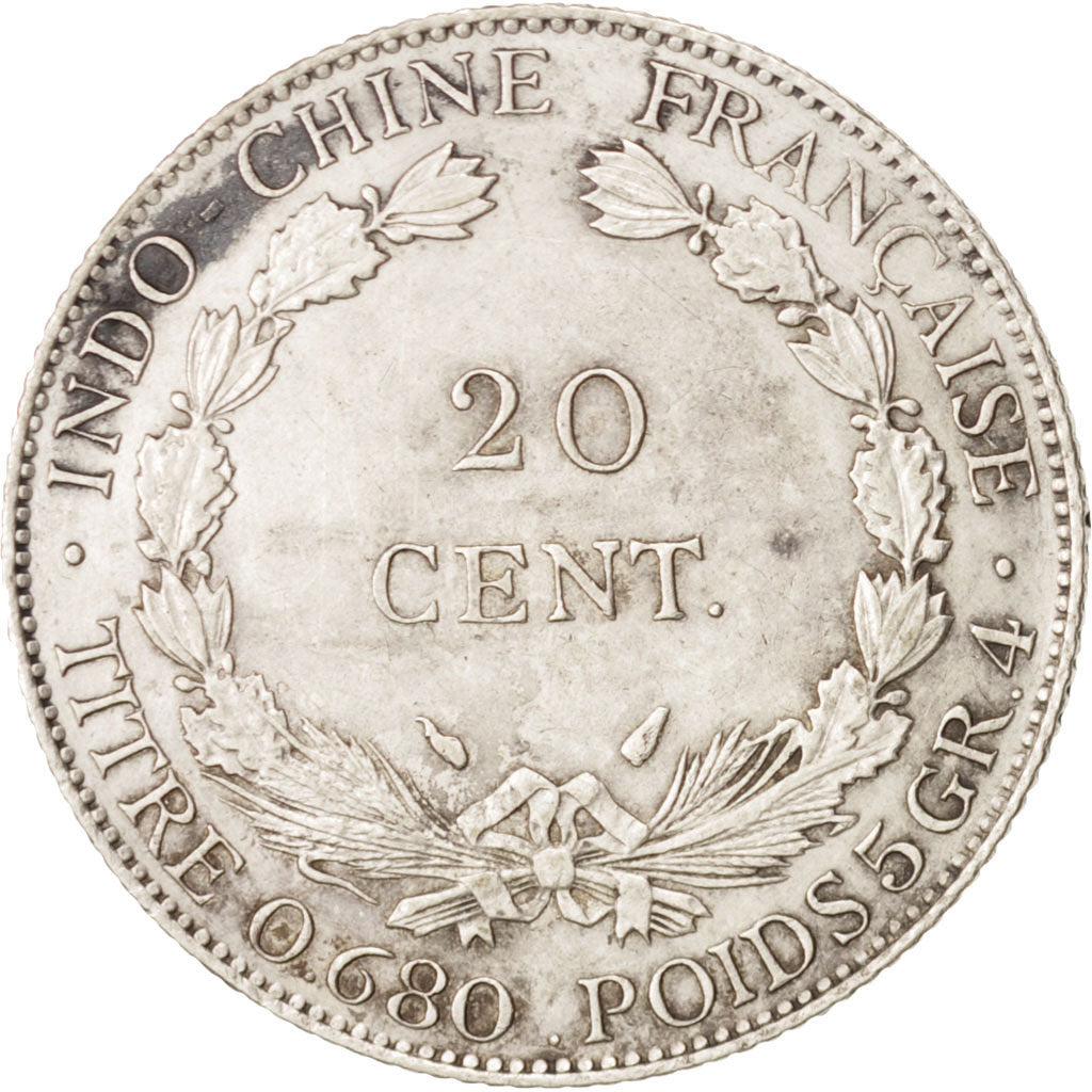 FRENCH INDO-CHINA, 20 Cents, 1937, Paris, TTB+, Argent, KM:17.2