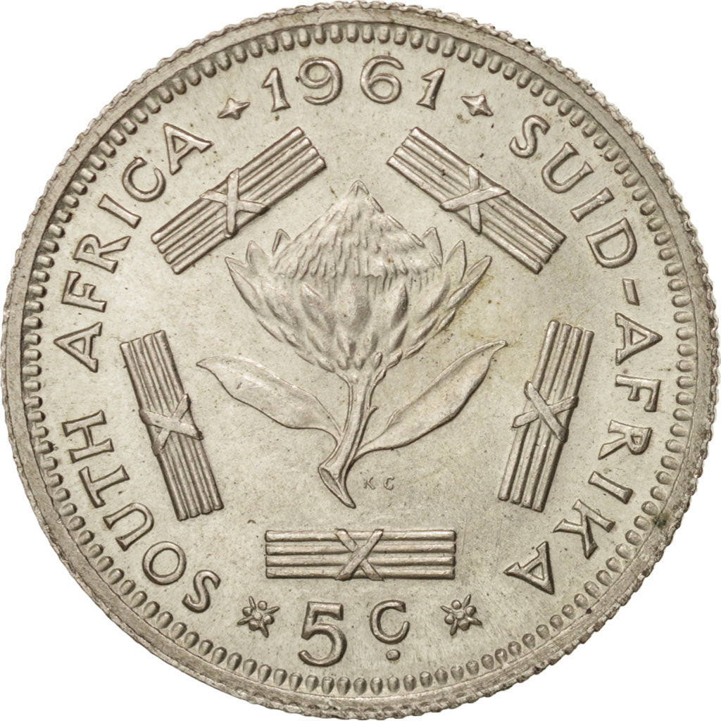 South Africa, 5 Cents, 1961, MS(60-62), Silver, KM:59