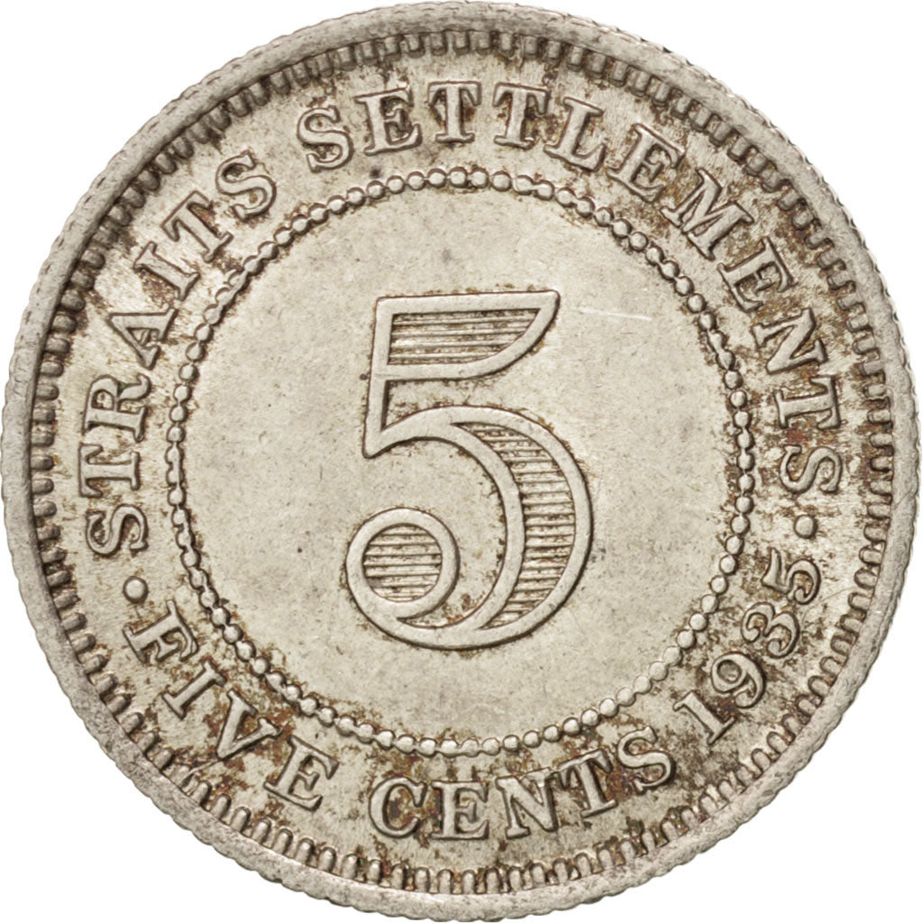 Straits Settlements, George V, 5 Cents, 1935, AU(55-58), Silver, KM:36