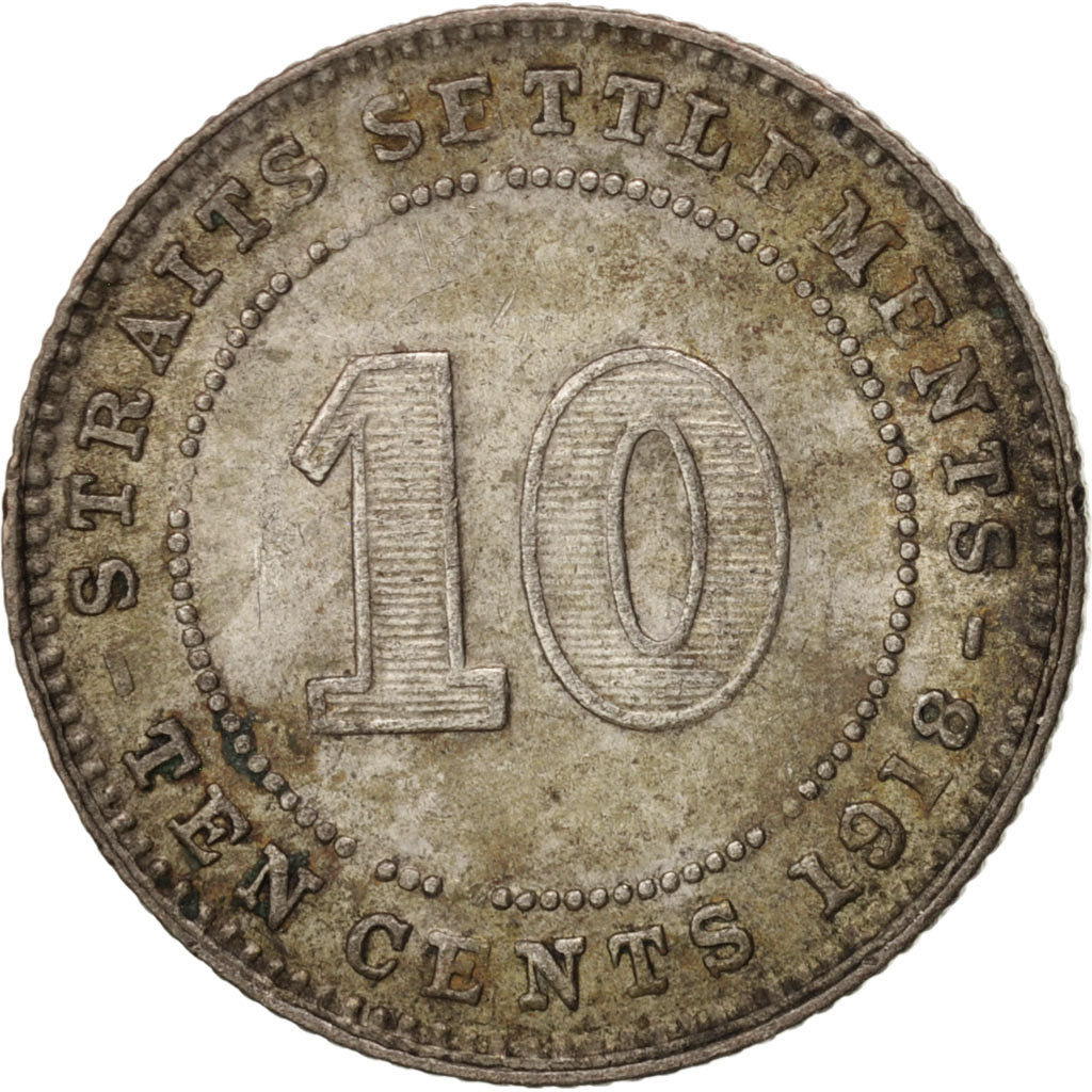 Coin, Straits Settlements, George V, 10 Cents, 1918, EF(40-45), Silver, KM:29a