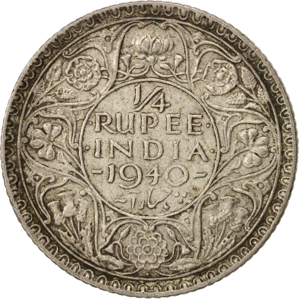 Coin, INDIA-BRITISH, George VI, 1/4 Rupee, 1940, EF(40-45), Silver, KM:545