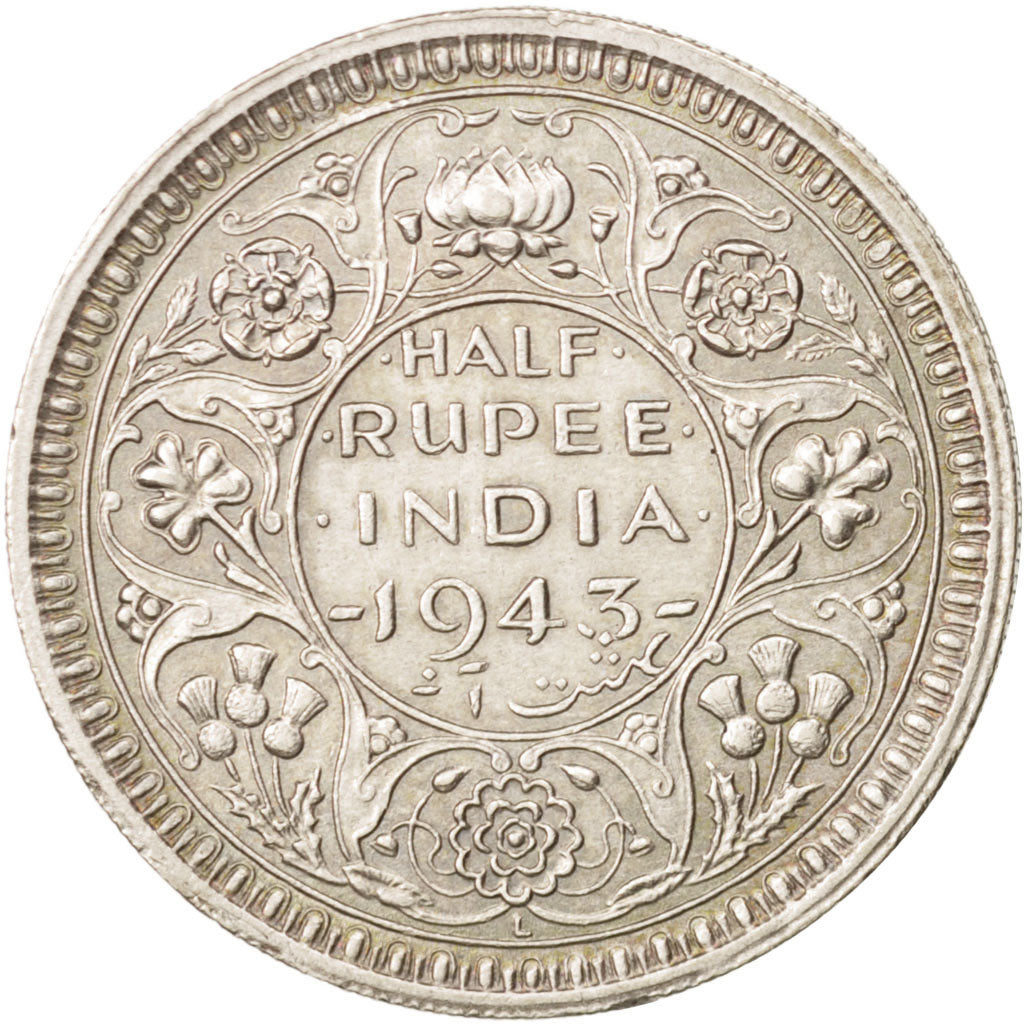INDIA-BRITISH, George VI, 1/2 Rupee, 1943 L, AU(50-53), Silver, KM:552