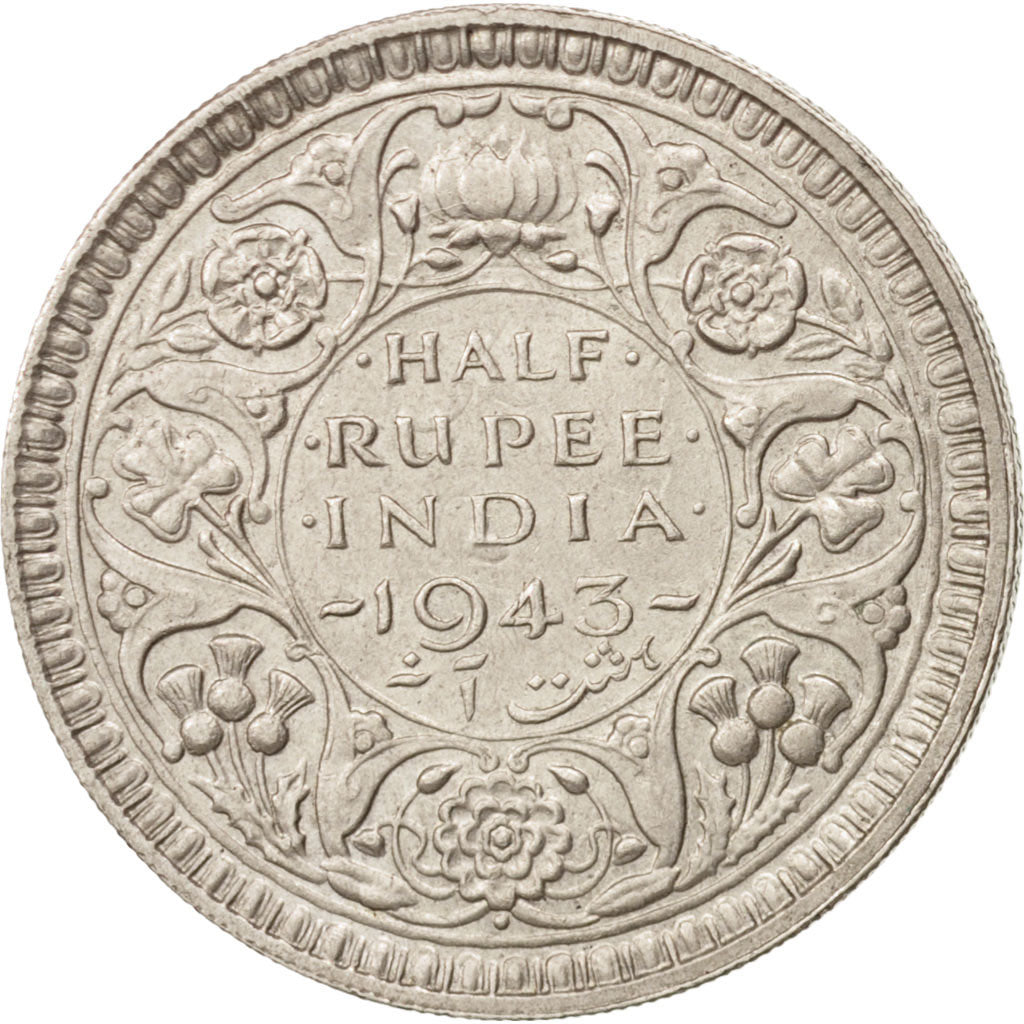 INDIA-BRITISH, George VI, 1/2 Rupee, 1943, AU(50-53), Silver, KM:552