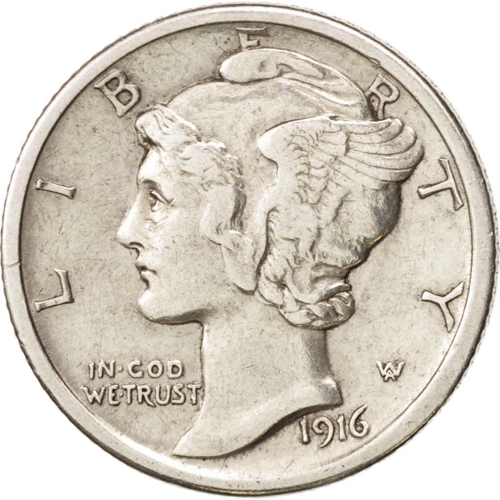 United States, Mercury Dime, 1916, Philadelphia, AU(50-53), KM:140
