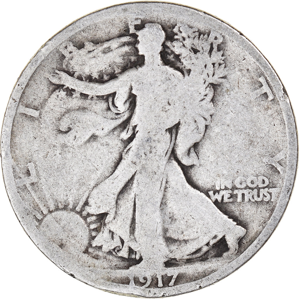 Coin, United States, Walking Liberty Half Dollar, Half Dollar, 1917, U.S. Mint