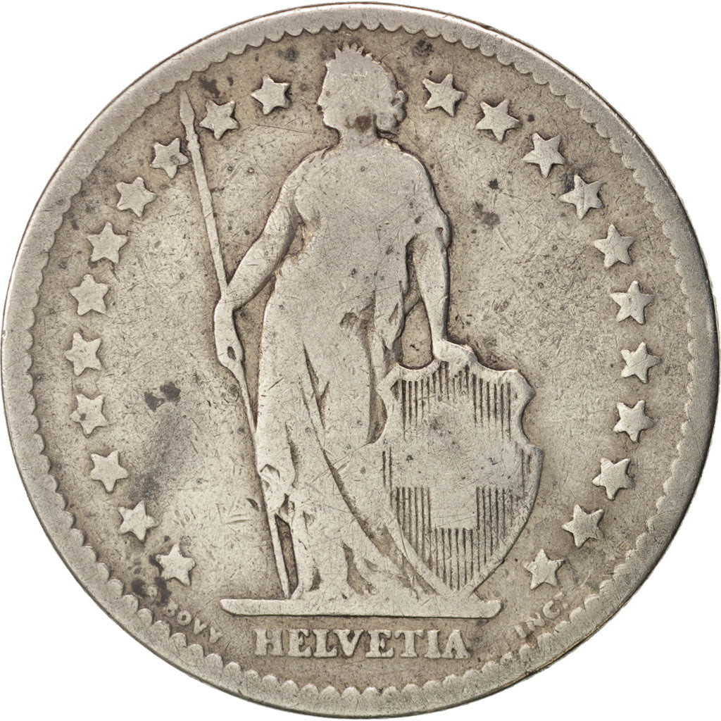 Switzerland, 2 Francs, 1874, Bern, F(12-15), Silver, KM:21