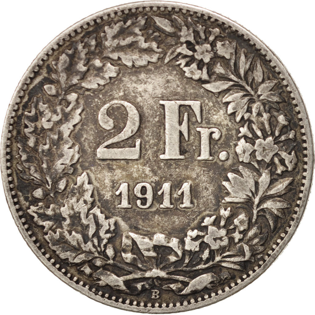 Coin, Switzerland, 2 Francs, 1911, Bern, EF(40-45), Silver, KM:21