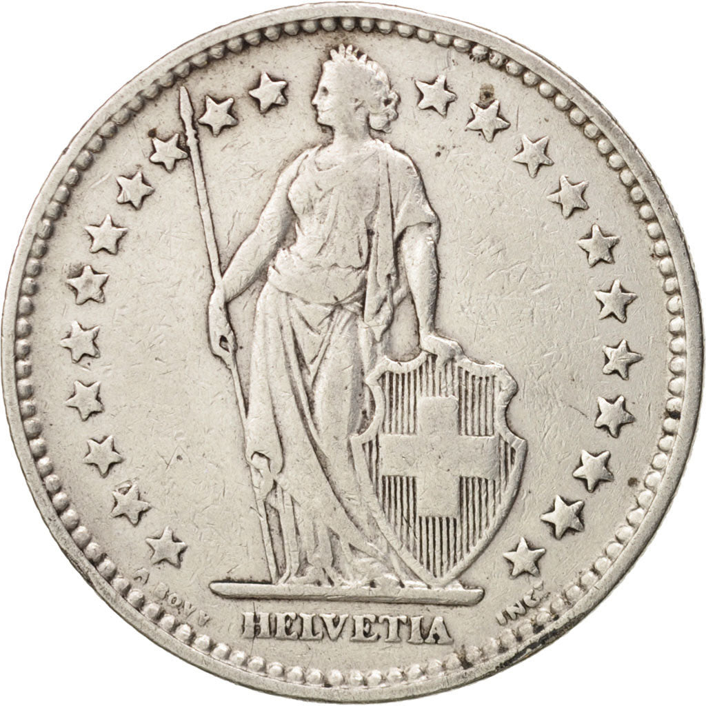 Switzerland, 2 Francs, 1916, Bern, EF(40-45), Silver, KM:21