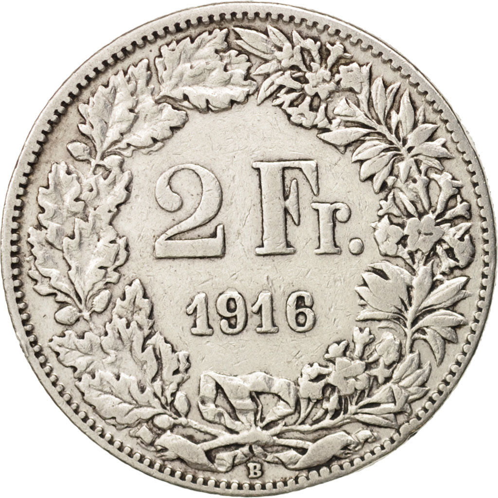 Switzerland, 2 Francs, 1916, Bern, EF(40-45), Silver, KM:21