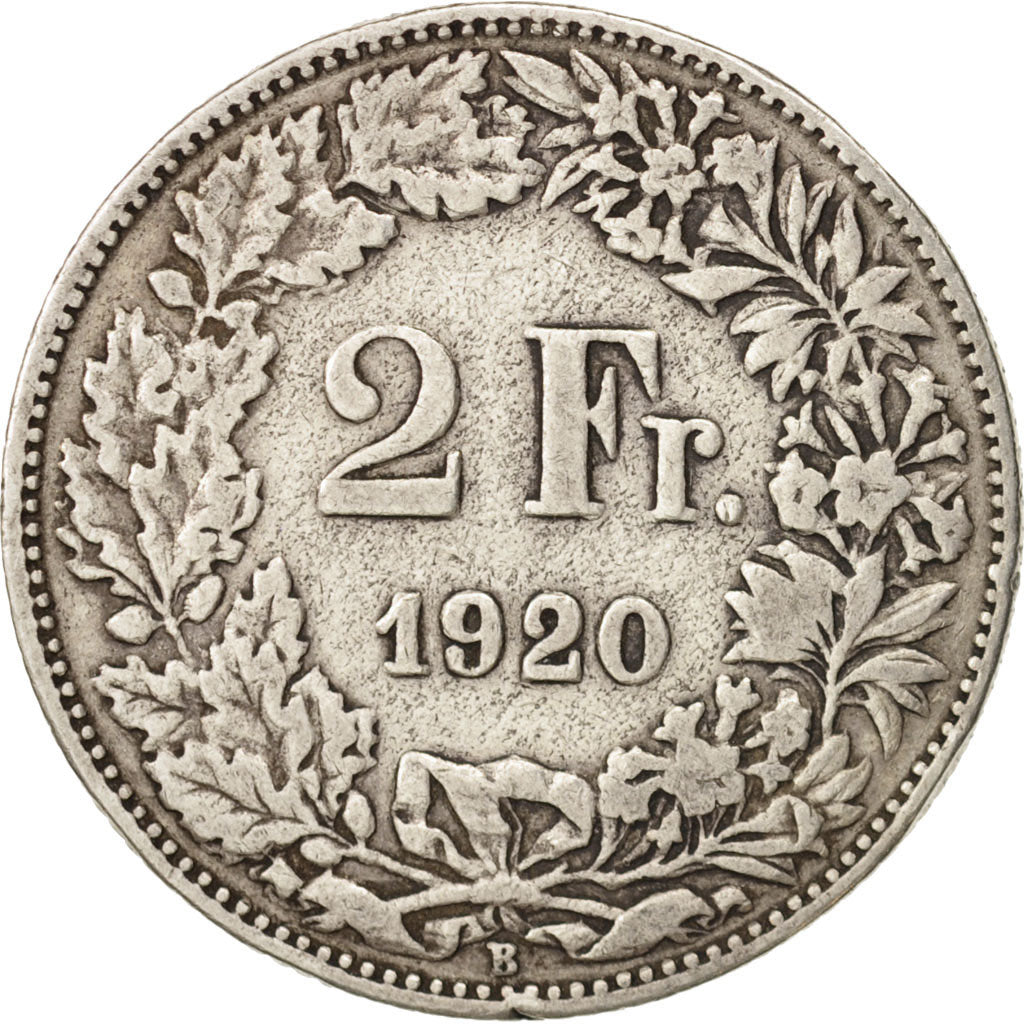 Coin, Switzerland, 2 Francs, 1920, Bern, VF(30-35), Silver, KM:21