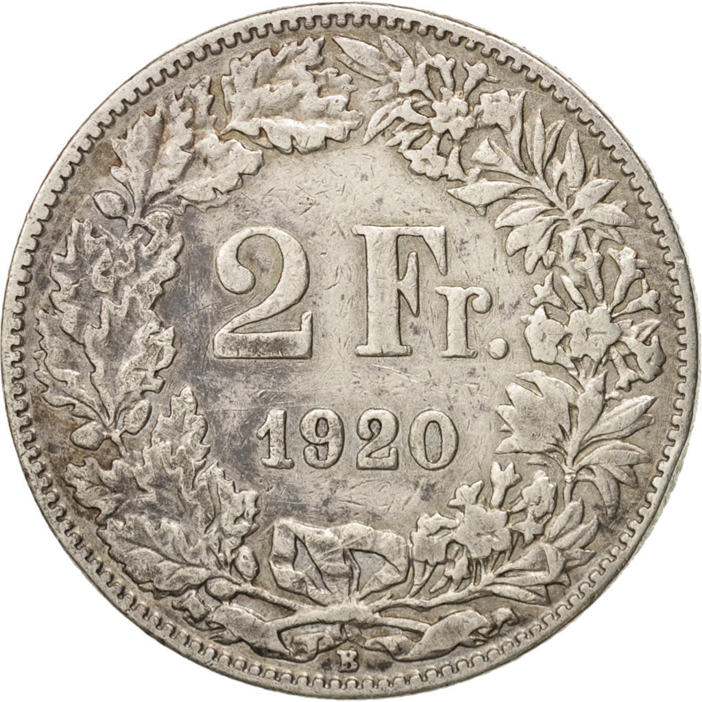 Switzerland, 2 Francs, 1920, Bern, VF(30-35), Silver, KM:21