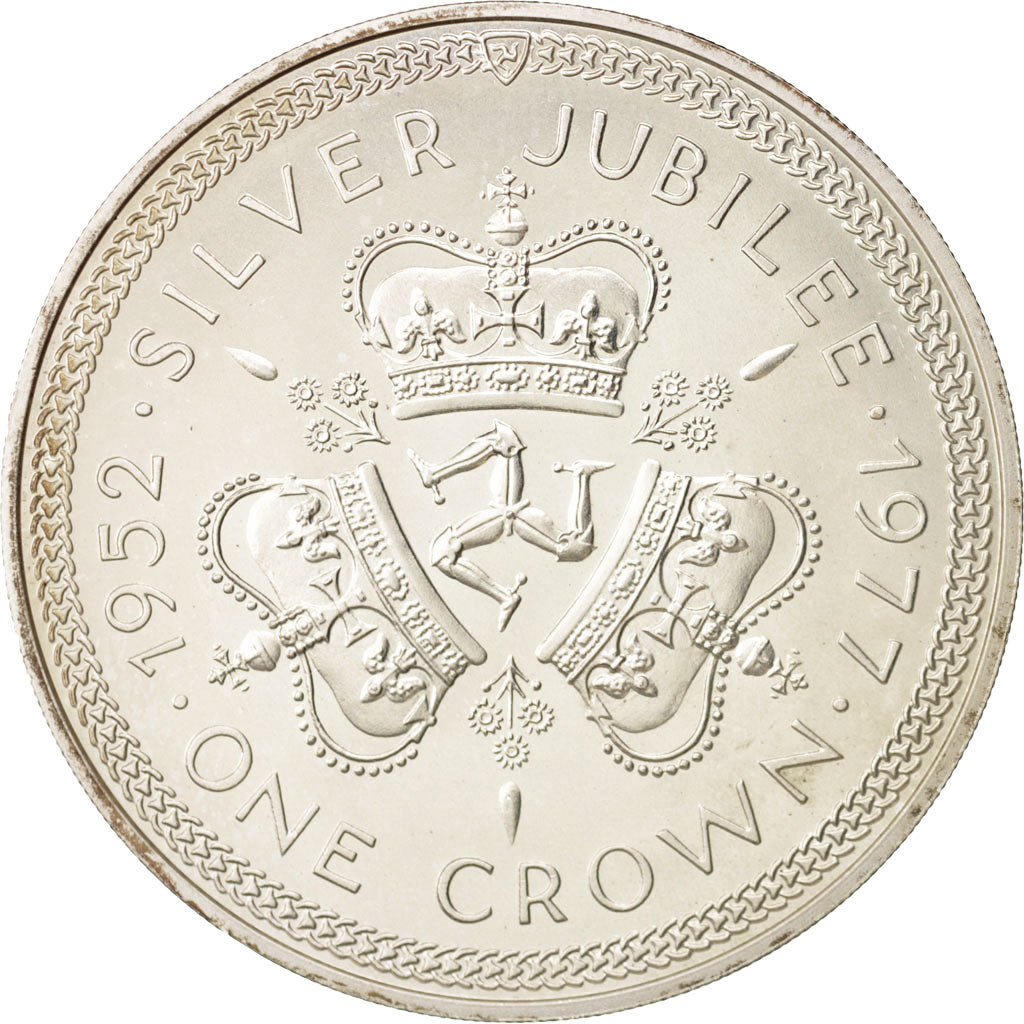 Isle of Man, Elizabeth II, Crown, 1977, Pobjoy Mint, AU(55-58), Silver, KM:41a
