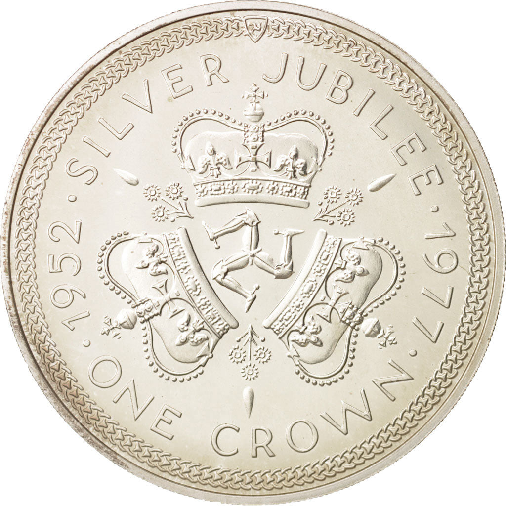 Isle of Man, Elizabeth II, Crown, 1977, Pobjoy Mint, AU(55-58), Silver, KM:41a