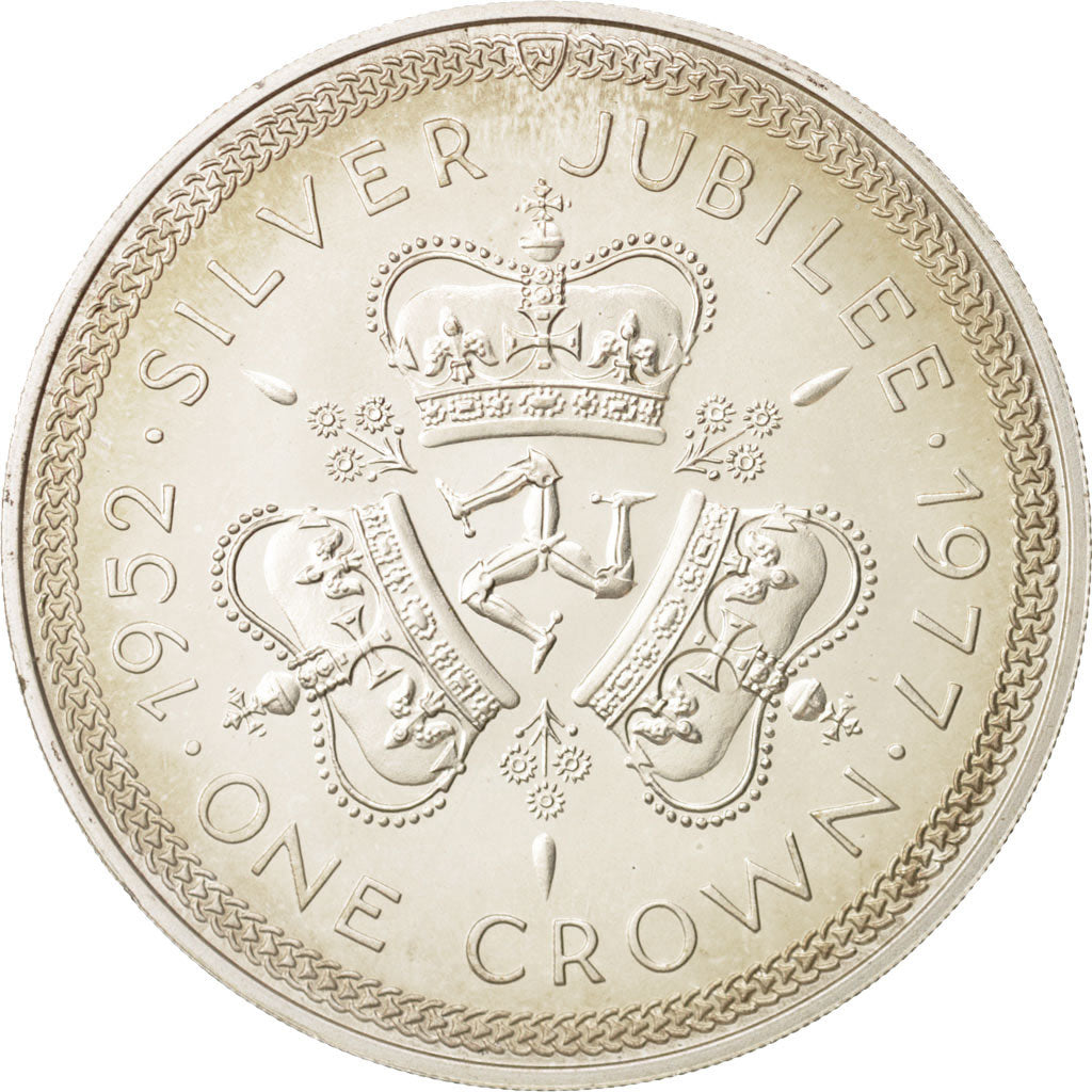 Coin, Isle of Man, Elizabeth II, Crown, 1977, Pobjoy Mint, AU(55-58), Silver
