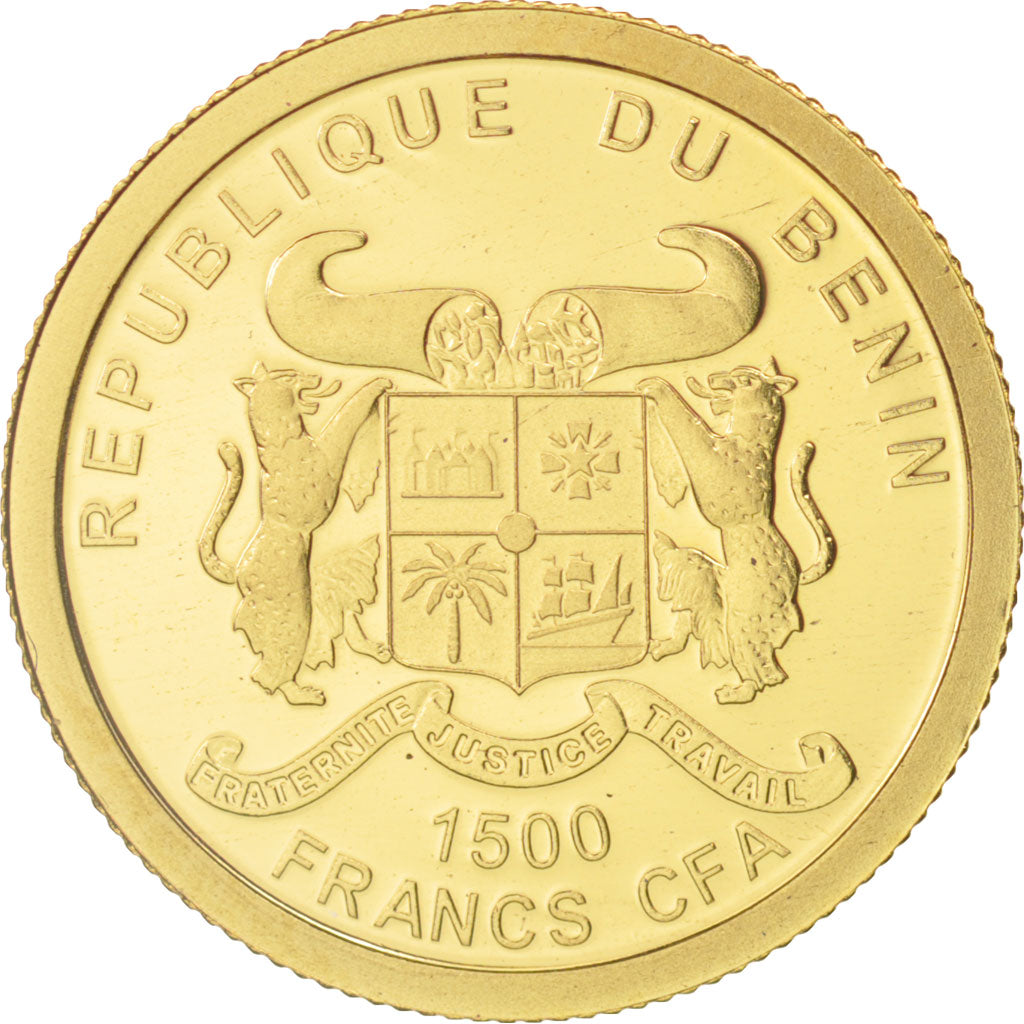 Benin, 1500 Francs CFA, Charles de Gaulle, 2010, MS(65-70), Gold