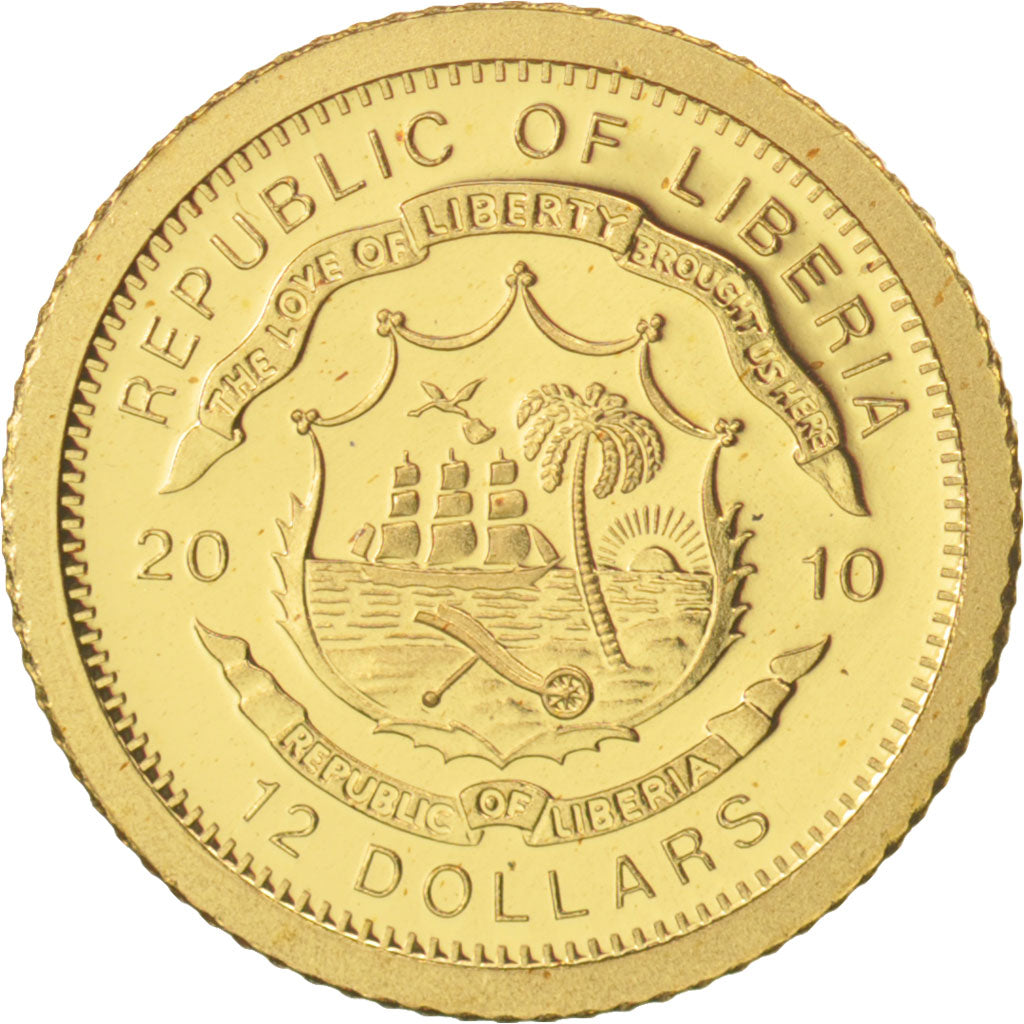 Liberia, 12 Dollars, Chapelle Sixtine, 2010, MS(65-70), Gold