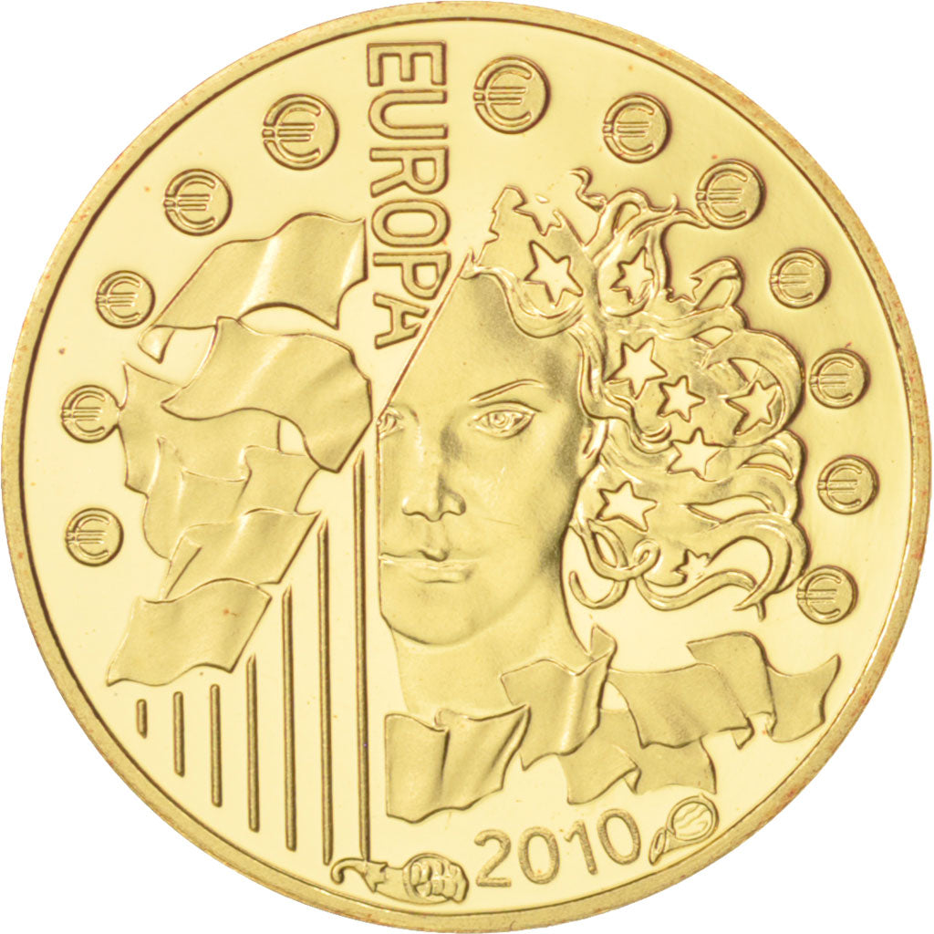 France, 5 Euro, Abbaye de Cluny, 2010, MS(65-70), Gold, KM:1680