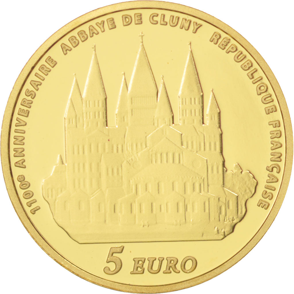 France, 5 Euro, Abbaye de Cluny, 2010, MS(65-70), Gold, KM:1680