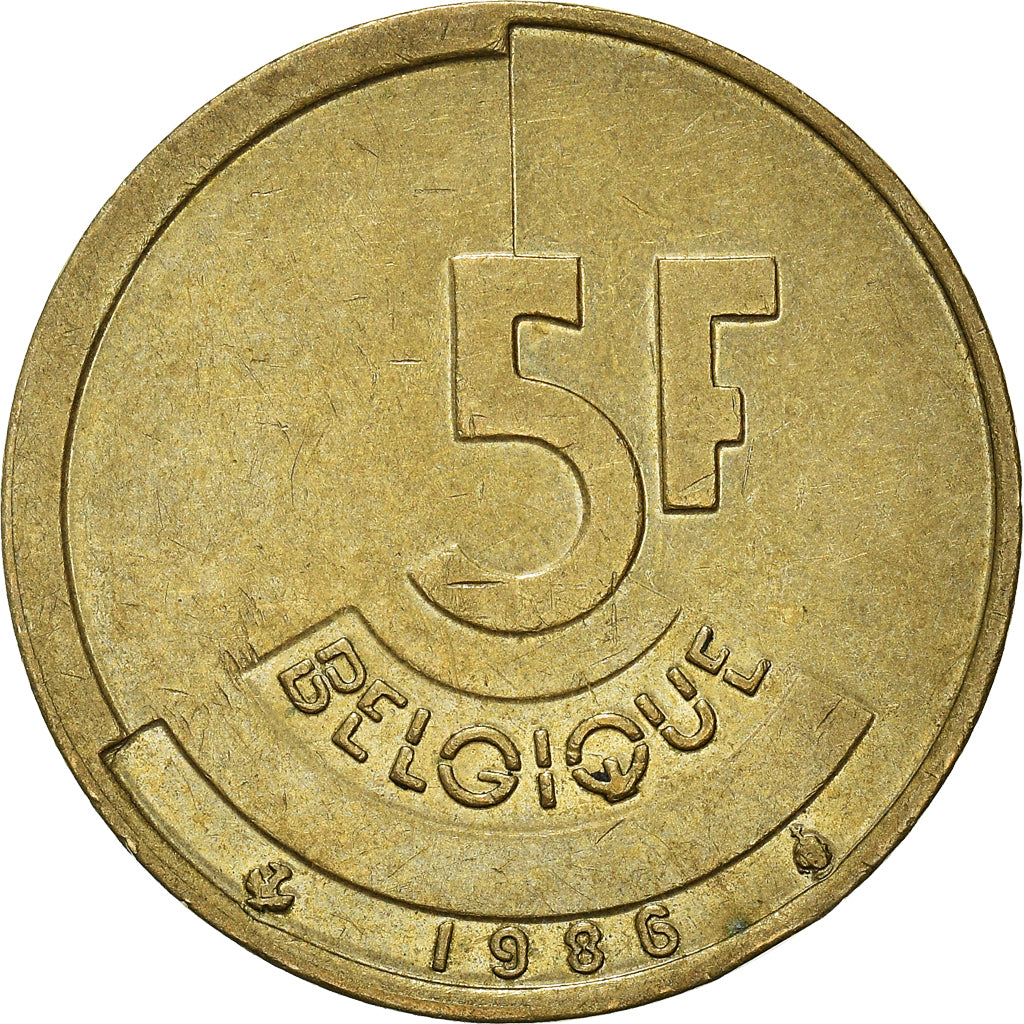 Coin, Belgium, 5 Francs, 5 Frank, 1986