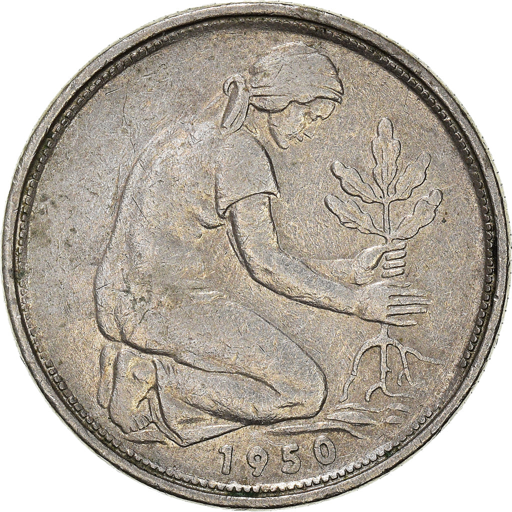 Moneda, ALEMANIA - REPÚBLICA FEDERAL, 50 Pfennig, 1950