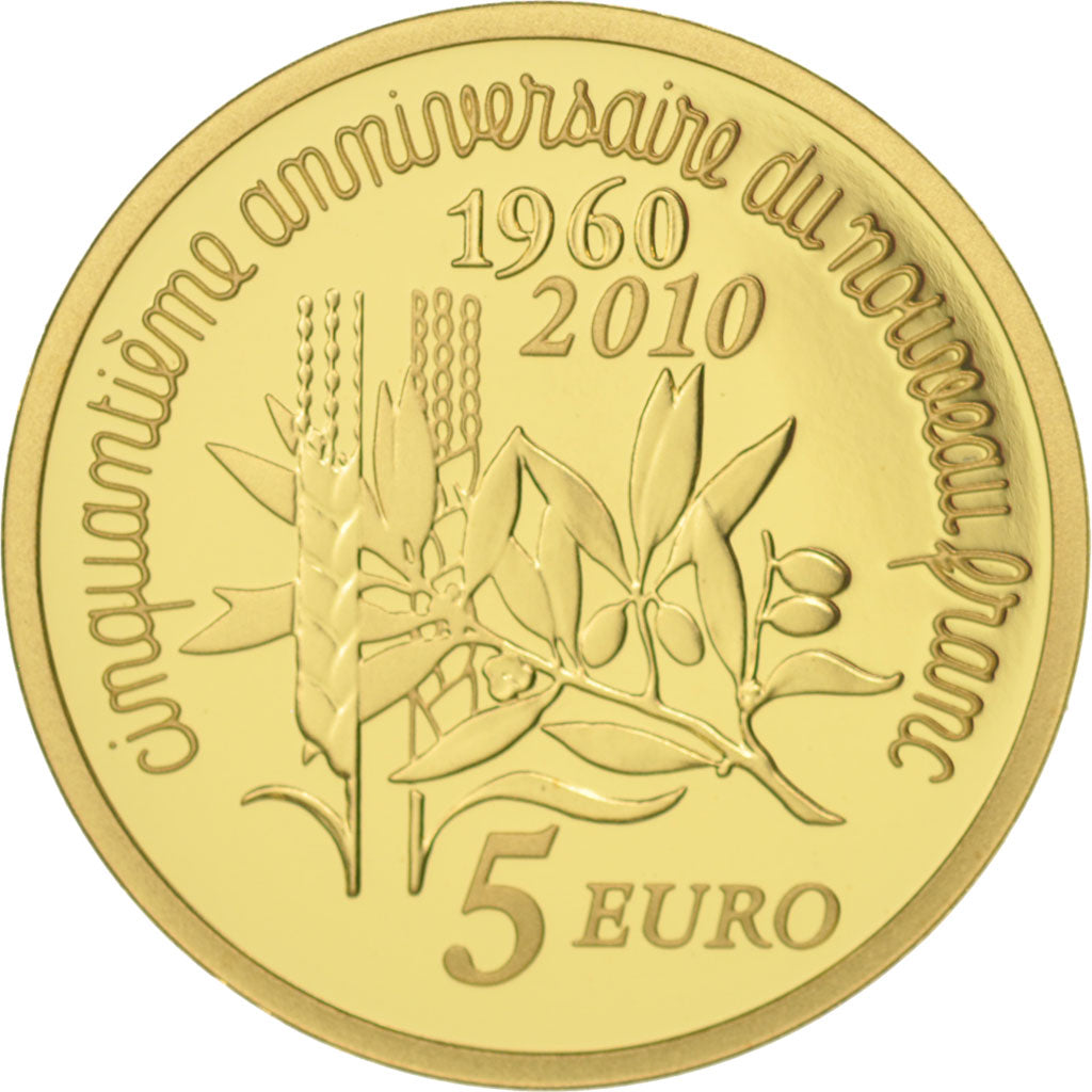 France, 5 Euro, Semeuse, 2010, MS(65-70), Gold, KM:1674