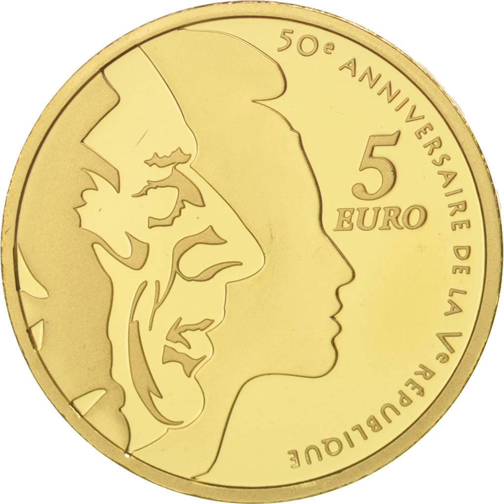 France, 5 Euro, Semeuse, 2008, MS(65-70), Gold, KM:1538