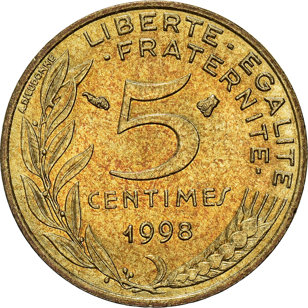 Coin, France, 5 Centimes, 1998