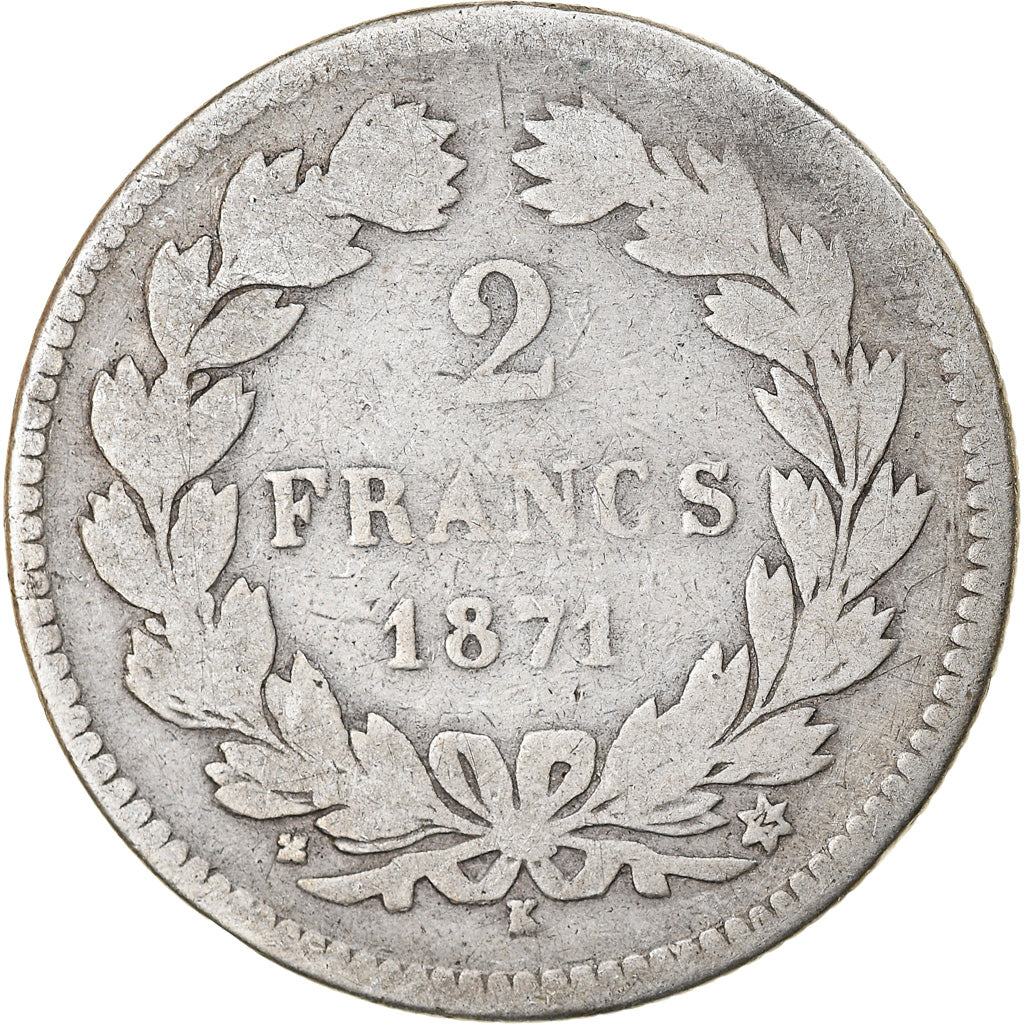 Monnaie, France, Cérès, 2 Francs, 1871, Bordeaux, TB, Argent, Gadoury:529