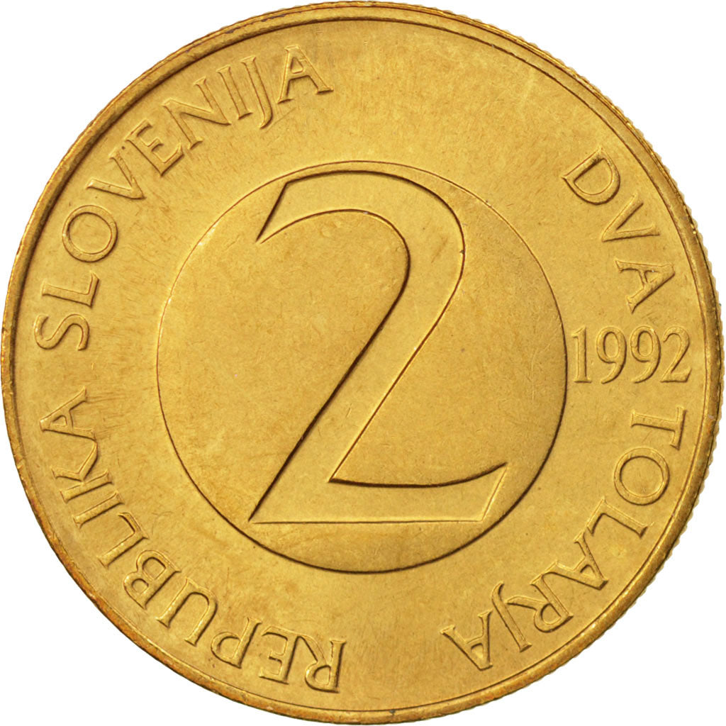 Slovenia, 2 Tolarja, 1992, AU(55-58), Nickel-brass, KM:5