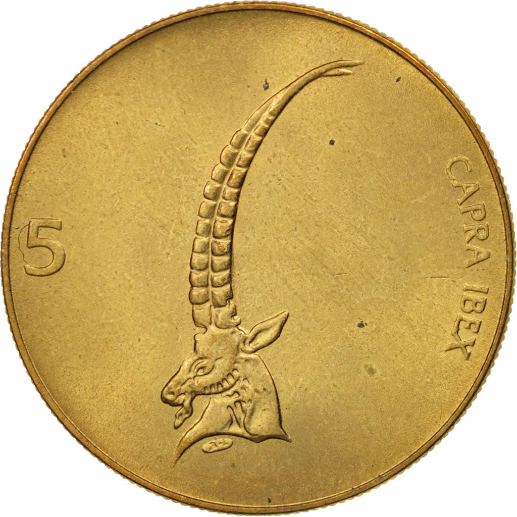 Coin, Slovenia, 5 Tolarjev, 1993, MS(60-62), Nickel-brass, KM:6