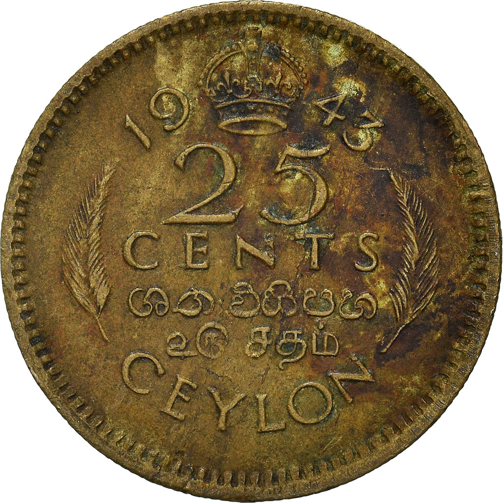 Coin, Ceylon, 25 Cents, 1943