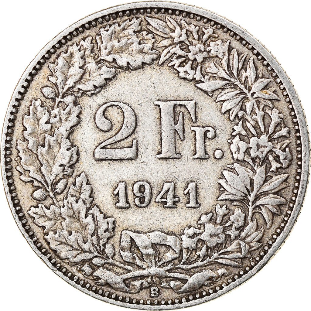 Coin, Switzerland, 2 Francs, 1941, Bern, EF(40-45), Silver, KM:21