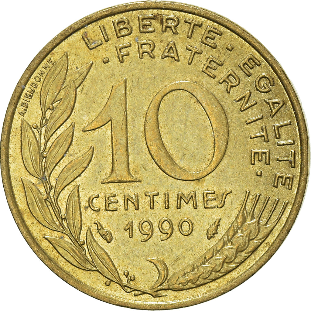 Moeda, França, 10 Centimes, 1990
