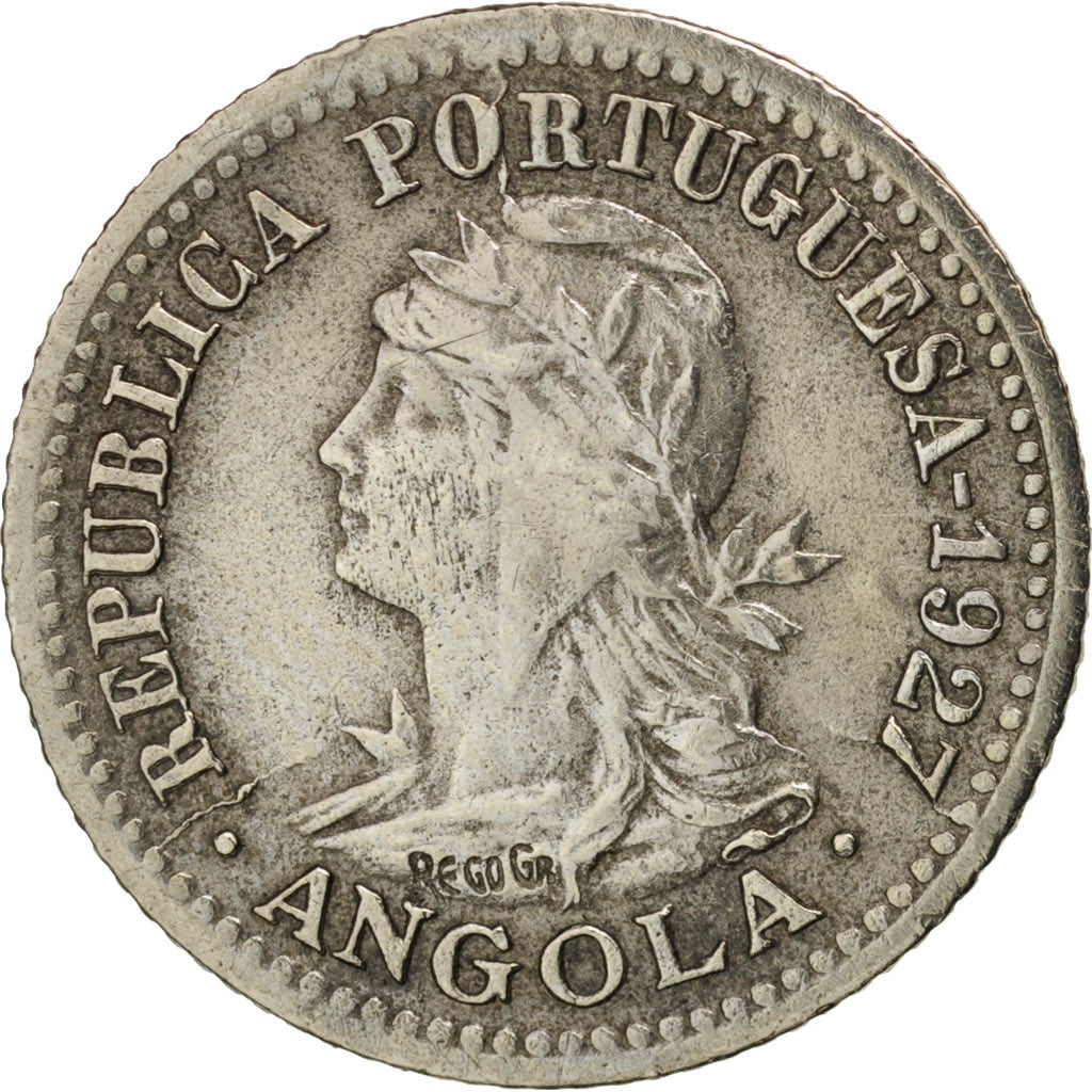 Angola, 5 Centavos, 1 Macuta, 1927, BB, Nichel-bronzo, KM:66