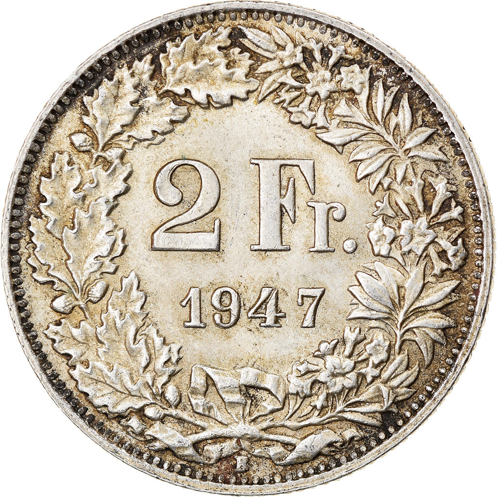 Coin, Switzerland, 2 Francs, 1947, Bern, EF(40-45), Silver, KM:21