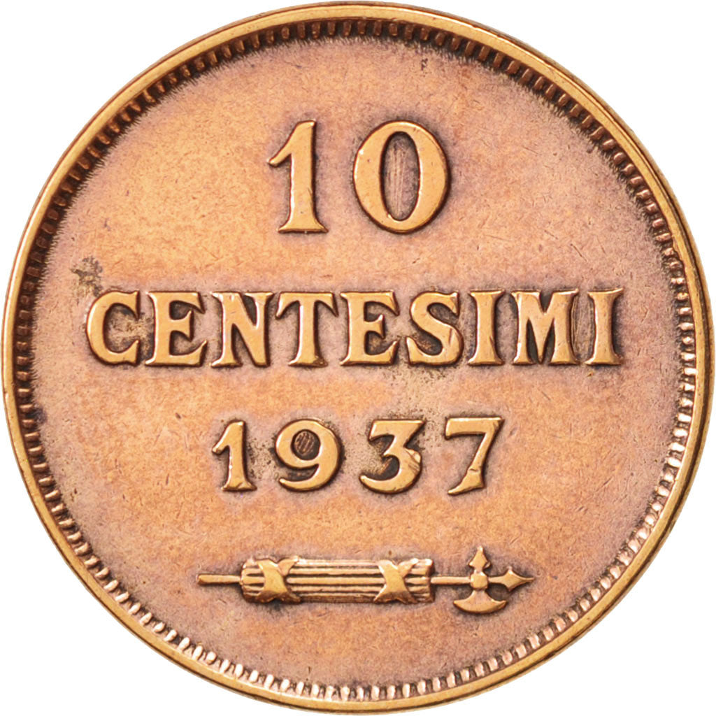 San Marino, 10 Centesimi, 1937, Rome, AU(50-53), Bronze, KM:13