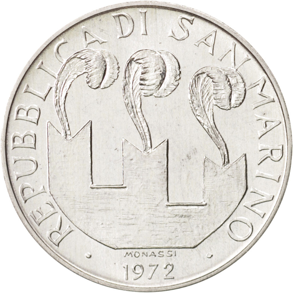 San Marino, 10 Lire, 1972, Rome, MS(64), Aluminum, KM:17