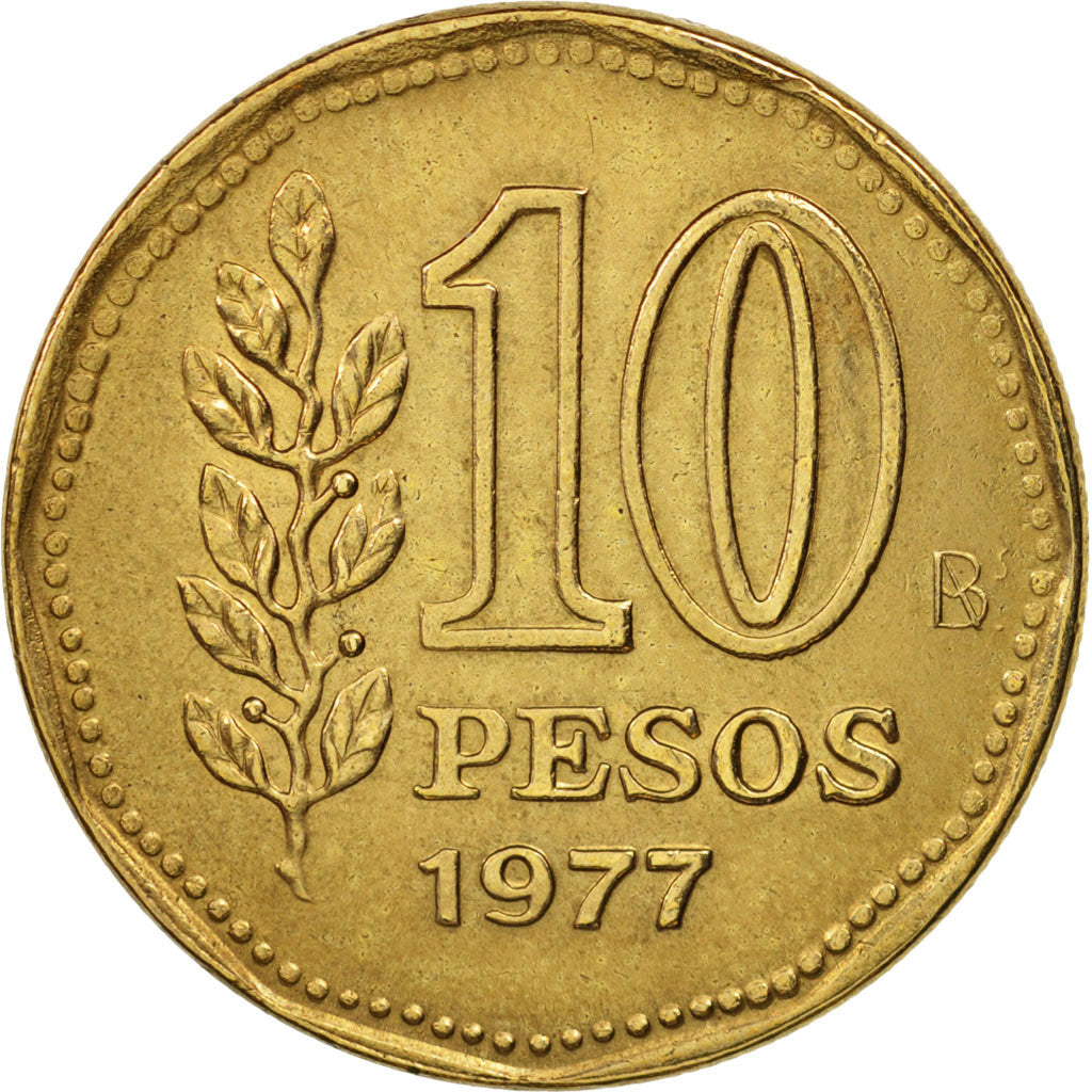 Argentina, 10 Pesos, 1977, AU(55-58), Aluminum-Bronze, KM:72