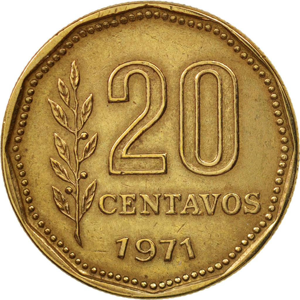 Coin, Argentina, 20 Centavos, 1971, EF(40-45), Aluminum-Bronze, KM:67